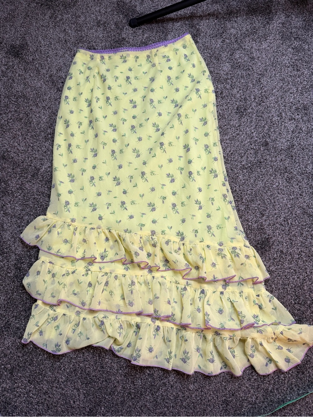 Kimchi Blue Yellow Floral Ruffle Asymmetrical Midi Skirt Size S Y2K - Picture 8 of 9